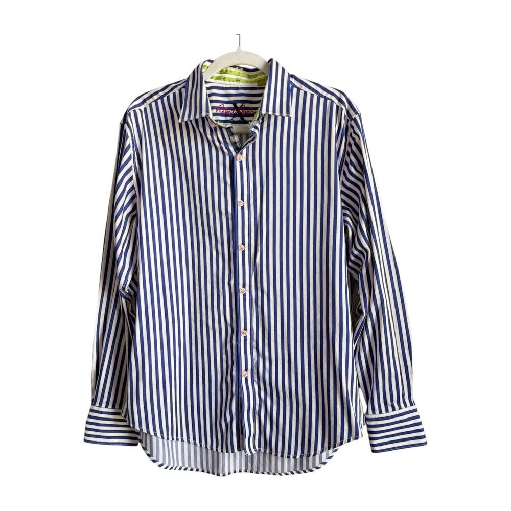 Robert Graham Mr. Balik Bengal Striped Shirt Mens Large Flip Cuff Contrast Y2K
